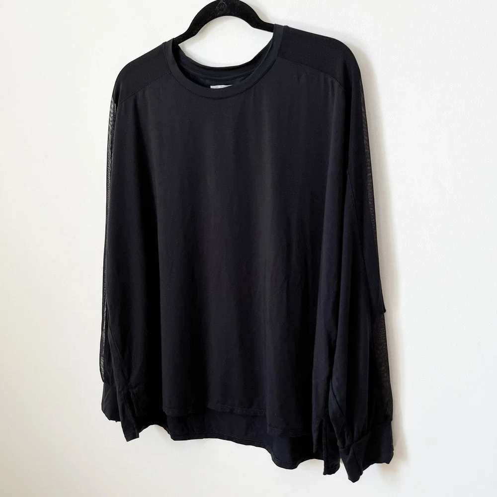 Honeylove BlissWear Long Sleeve Top Mesh Soft Breathable High-Low Women XL Black